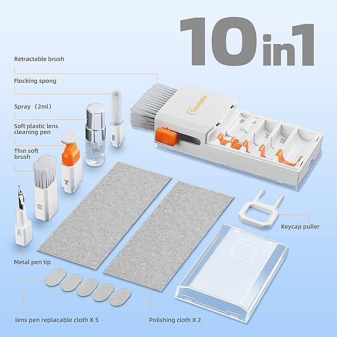 Tassmpitor Laptop Cleaning Kit, All in 1 Keyboard Cleaning kit for MacBook iPad iPhone, Compact Keyboard Cleaner with Brush and Spray for Tablet, Airpods, Earbud, Computer Screen, PC Monitor, White