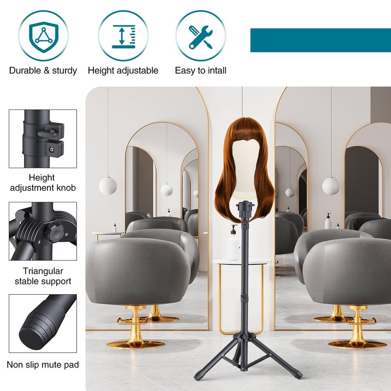 Retbtnm Wig Stand with Head 50 Inches, Wig Head Stand with 22 Inches Mannequin Head, Height Adjustable Metal Tripod Wig Stand, Manikin Head Set for Wigs Display Making Hair Weave and Styling