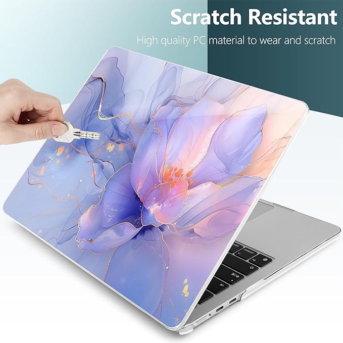 TWOLSKOO for MacBook Air 15 inch Case 2026 2025 2024 2023 Release M5 A3448 M4 A3241 M3 A3114 M2 A2941, Plastic Hard Shell & Screen Protector & Keyboard Cover & Type C Adapter, Blue Marble