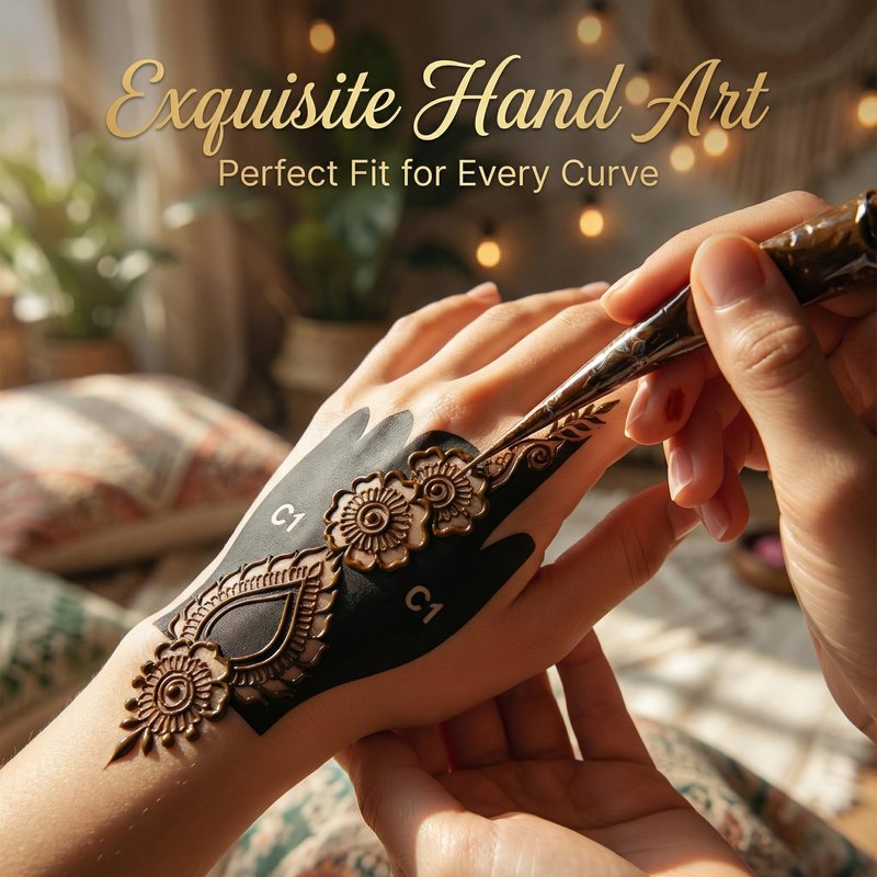 Kotbs 32 Sheets Henna Tattoo Stencils for Hands Forearm Face Paint Body Art, Temporary Glitter Airbrush Flower Tattoo Stencils for Women and Girls Reusable