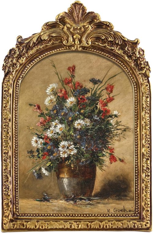 FOLKOR Framed Wall Art for Kitchen Dining Room Bedroom, Wildflower Still Life Oil Paintings Canvas Print with Gold Picture Frame, Vintage Floral Wall Decor for Cottage Rustic Retro Home Office, 5x7