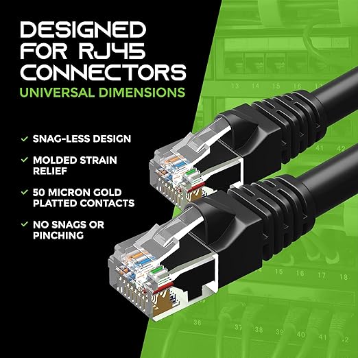 GEARIT 24-Pack, Cat5e Ethernet Patch Cable 3 Feet - Snagless RJ45 Computer LAN Network Cord, Black