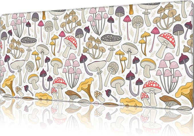 NIYLYNSYN Mouse Pad Large Colorful Mushrooms Non-Slip Gaming Desk Mat with Stitched Edge Laptop Keyboard Desk Pad for Work Home Gaming (35.4 x 15.7 Inches)