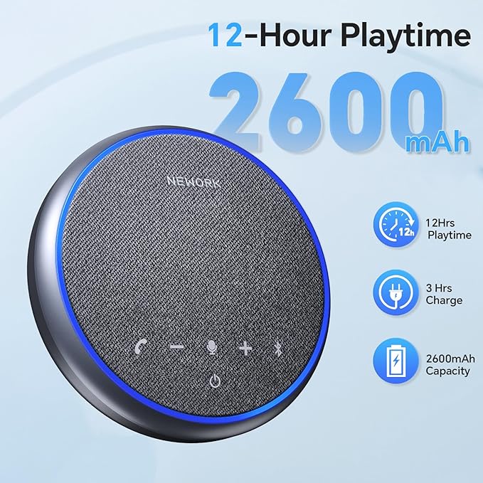NEWORK Conference Speakerphone – 3 AI Mics, 360° Clear Voice, Noise Reduction, 12H Battery, Bluetooth & USB-C, Perfect for Home & Office Meetings
