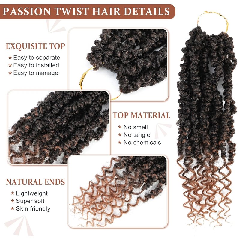 Passion Twist Crochet Hair - Pre-Twisted 18 Inch Soft Curly Braids | 8 Packs for Black Women (T30)