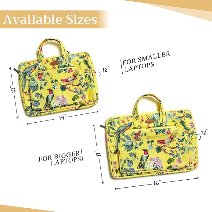 Maison d'Hermine Laptop Bag with Pocket Upto 13.5 inch Stain and Water Repellent Cotton Canvas Spring Summer (Eden - Yellow)