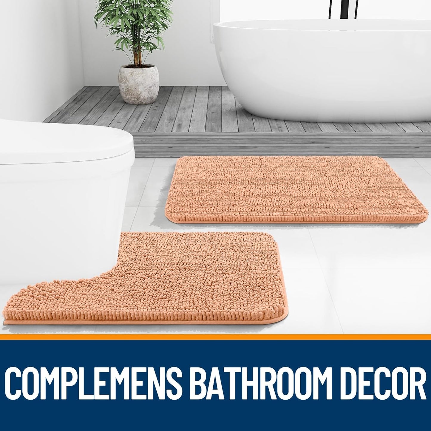 OLANLY Small Bathroom Rugs - Extra Soft Chenille Bath Mats | Quick-Dry, Machine Washable, 24x16, Peach