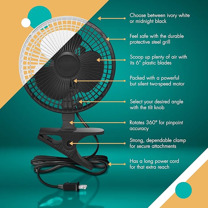 JOEY'Z 6 INCH - 2 Speed - Adjustable Tilt, Clip-On-Fan w/Steel Safety Grill