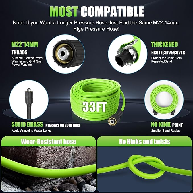 commowner𝐏𝐨*𝐰𝐞𝐫 𝐖*𝐚𝐬𝐡𝐞𝐫 𝟓𝟎𝟎𝟎𝐏𝐒𝐈with 33FT Hose, for Home Cars Driveways, Green