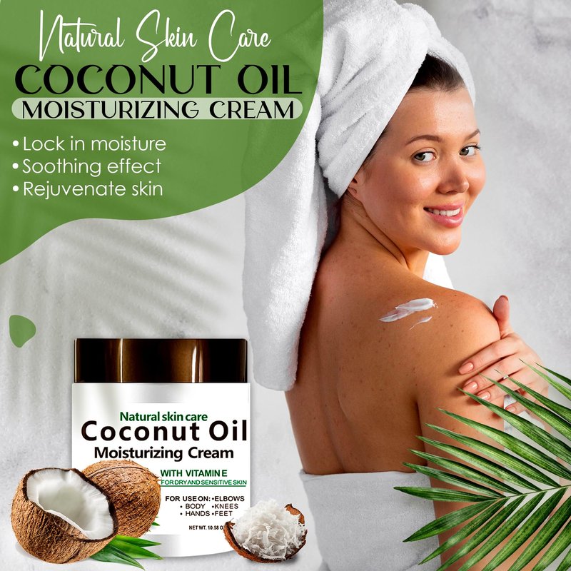 DR MEINAIER 3 Packs x 300 ml Coconut Oil Moisturizing Cream 3-Pack, Lightweight Lotion for Face Body Hands, Fast-Absorbing Non-Greasy Daily Care