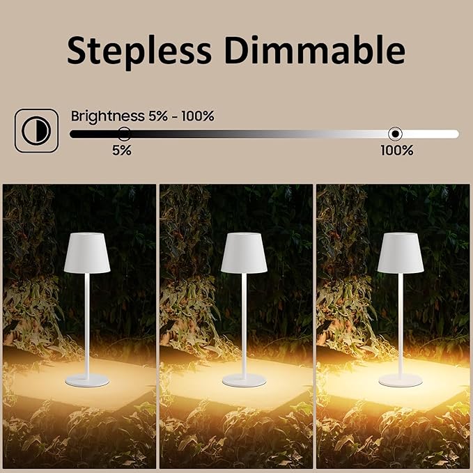 irotine 2-Pack White Cordless Table Lamp,Rechargeable LED Desk Lamp,5000mAh Battery Operated Lamp,3000K Warm Light Stepless Dimming,IP54 Waterproof Portable Table Light for Restaurant/Camping,White