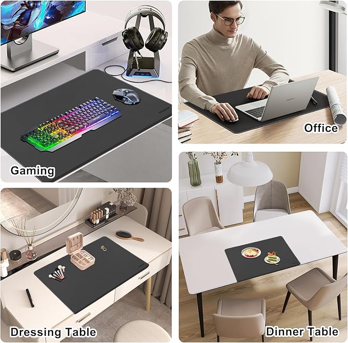 ERGO COLLECT Desk Mat with Lip & Reinforced Stitched Edge|Non-Slip Waterproof PU Leather Desk Pad|Ergonomic Keyboard Mouse Pad with Edge Protector|for Office, Home, Study(28.74" x 16.73",Black)