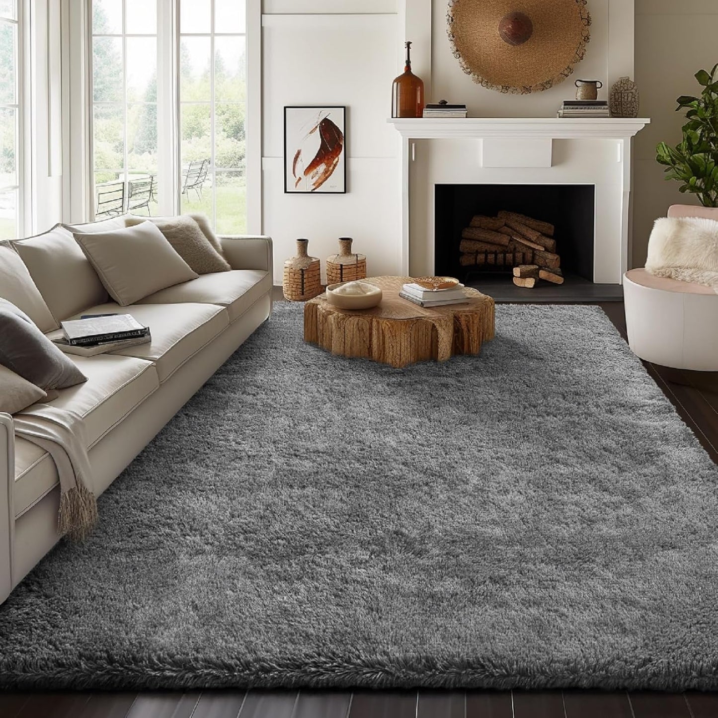 Ophanie 8x10 Area Rug - Soft Non-Slip Shag Carpet for Living Room & Bedroom | Grey Indoor Decor