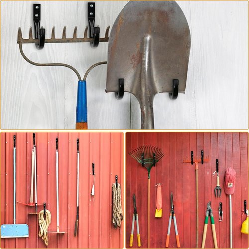 KURUI Heavy Duty Garage Hooks - 6Pcs 3.5" & 4Pcs 8" Ladder Hooks for Tools & Cables | Black Wall Mount