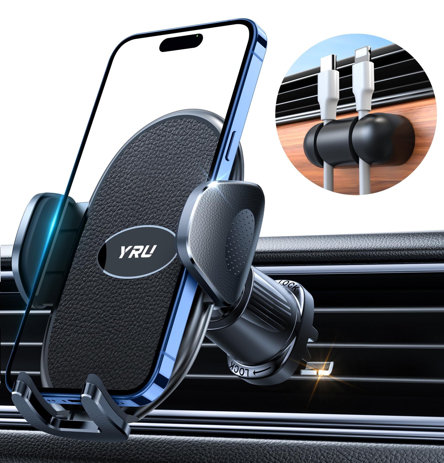 YRU Phone Holders for Your Car [2026 Upgraded Military Metal Hook], Cellphone Holder Car[No Fear of Bumps] Vent Phone Mount Truck Compatible with iPhone17 16 15 14 13 12 Samsung Android, Jet Black