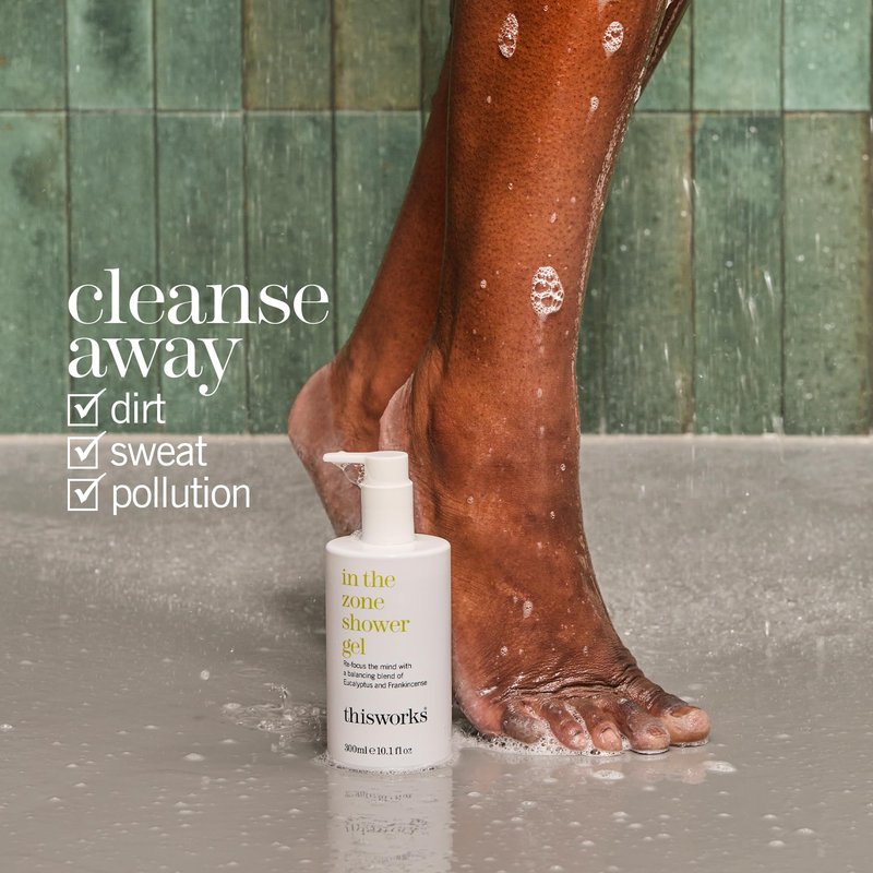 THISWORKS In The Zone Shower Gel | Refreshing Body Wash with Eucalyptus & Frankincense | Cleanses, Soothes, and Revitalizes Skin | Aromatherapeutic Formula, 10.1 oz / 300ml