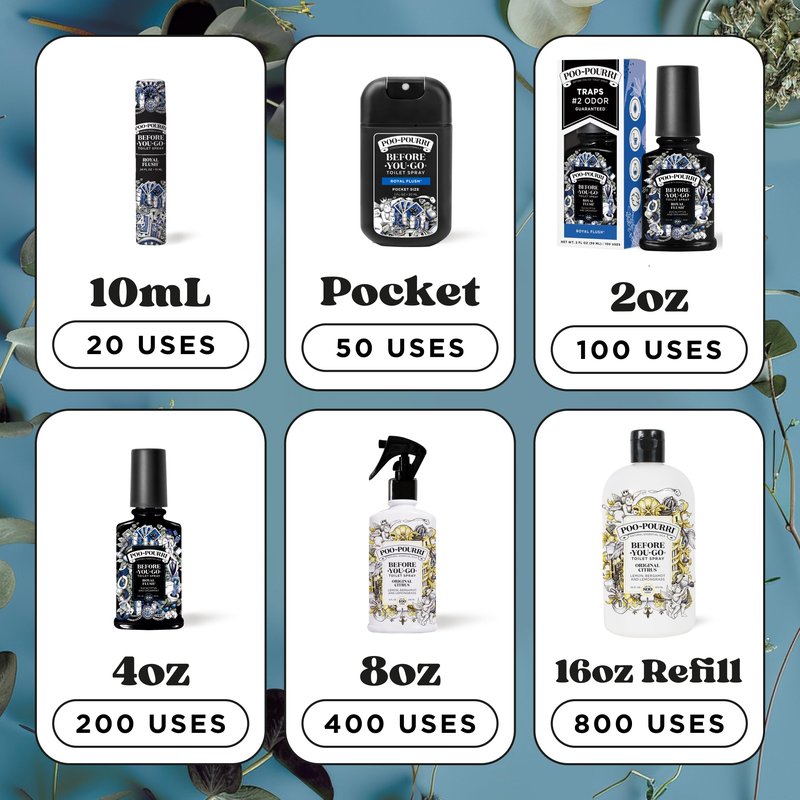 Poo-Pourri Before-You-Go Pocket Toilet Spray, Travel Essentials, Royal Flush, 1 Fl Oz, Up to 50 Uses, On-The-Go Bathroom Odor Deodorizer with Essential Oils, TSA Approved Size, Eucalyptus & Spearmint