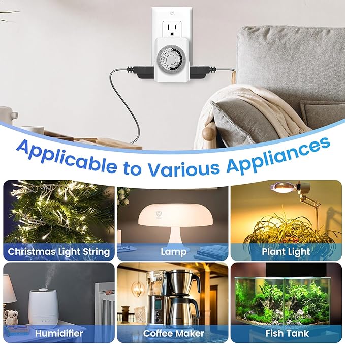 AaiVrylliz Outlet Timer,Timers for Electrical Outlets Indoor with 3-Prong Dual Outlet,24-Hour 30 Minute Daily On/Off Cycle, Plug-in Mechanical Timers for Christmas Lights, Lamps, Grow Light (2-Pack)