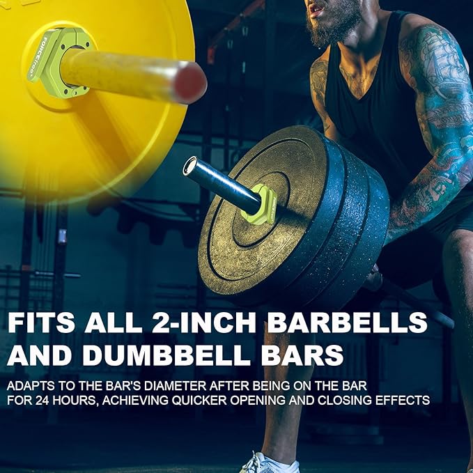 Forcefree+ Barbell Clips (Pair), Barbell Clamps, Quick Release Olympic Barbell Clamps with Anti Slip TPR Grip, Barbell Collars for Secure Weightlifting & Powerlifting (Magnetic, Green)