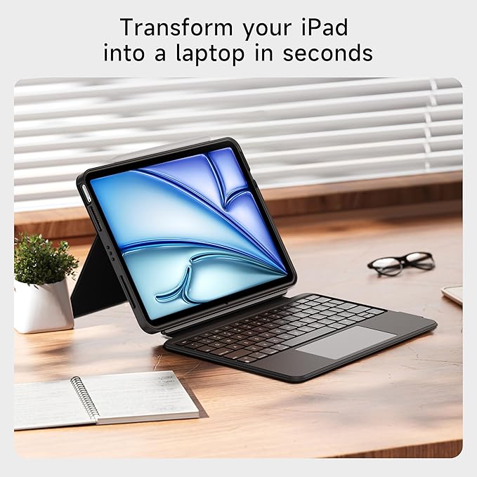 HOU Keyboard Case for iPad Air 13-inch M4/M3/M2 & iPad Pro 13-inch M5/M4 & Pro 12.9-inch, Detachable Keyboard, 360° Rotating Stand, Portrait & Landscape Mode, Multi-Touch Trackpad, Backlit Keys-Black