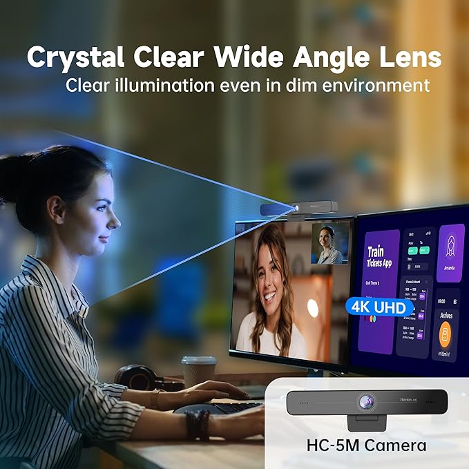 Horion 4K Conference Camera with Microphone, Auto Framing Camera for PC, 10X EPTZ Zoom, Plug & Play USB 3.0,Video with Dual AI Noise-Canceling Mic, for Video Conference, Streaming, PC/Mac/Linux, HC-5M