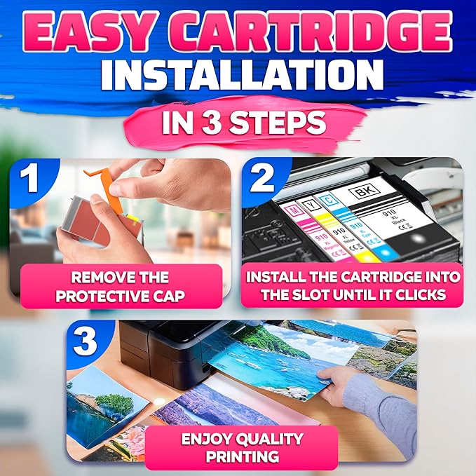 910XL Ink Cartridge Combo Pack – Includes Black & Color – Compatible with HP 8020, 8025, 8028, 8030, 8035, 8010, 8015, 8018, 8022 – Vivid Results – Easy Installation