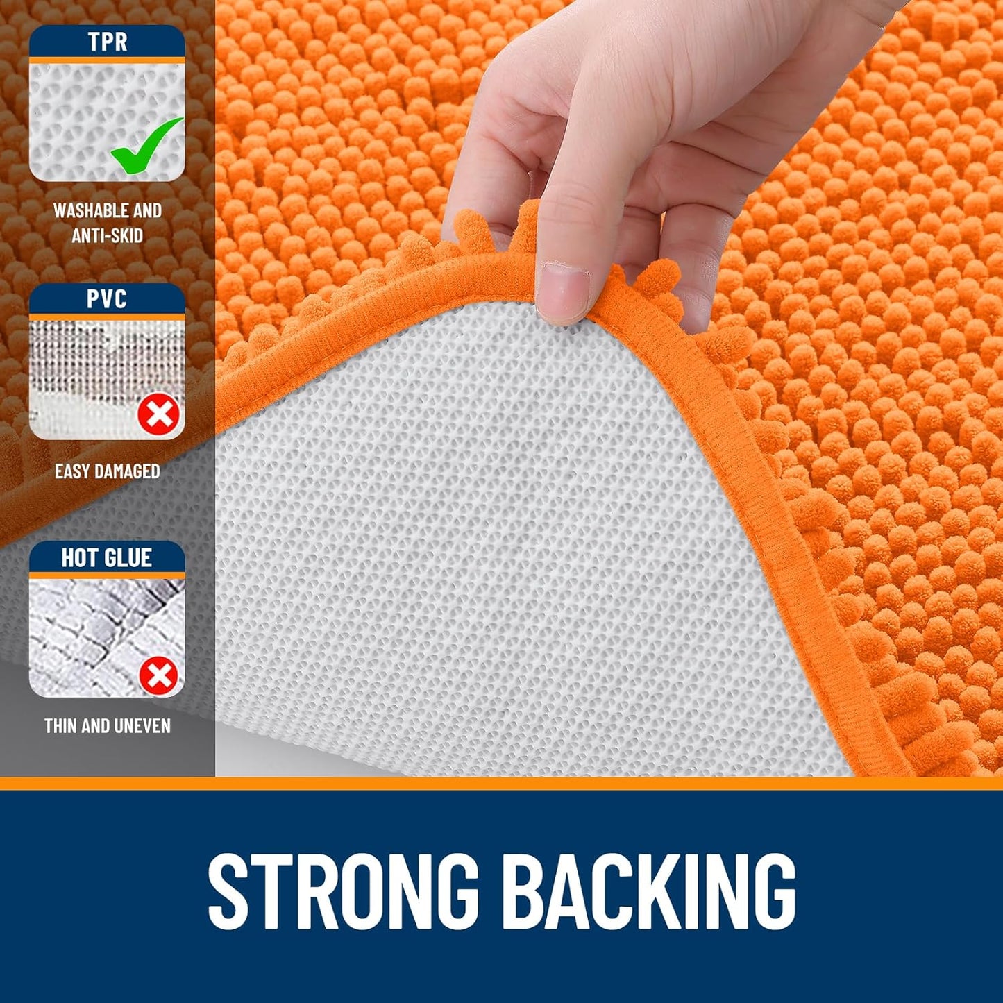 OLANLY Large Bath Rugs - Extra Soft Chenille, Quick Dry & Machine Washable | 45x27 Inches, Orange