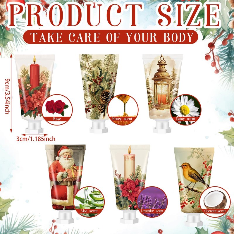 Dimsile 72 Pcs Christmas Hand Cream Bulk Gift Set Retro Christmas Mini Hand Lotion Travel Size Moisturizing Body Cream for Women Homeless Birthday Xmas Gift Stocking Stuffer