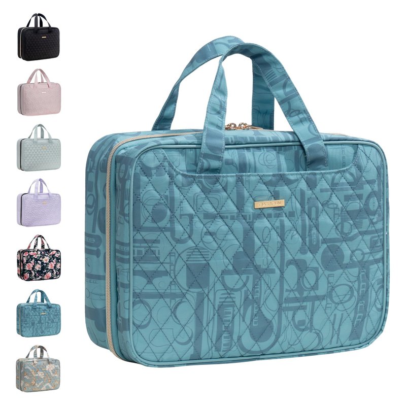 Everfun Travel Toiletry Bag with Hanging Hook and Leakproof Wet/Dry Compartments, Large Capacity Makeup Cosmetic Organizer for Women, 12x9x4.5 Inch, Cyan Blue