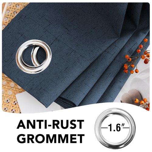 H.VERSAILTEX Primitive Linen Blackout Curtains with Burlap Fabric and White Thermal Insulated Liner, Grommet Top Curtains for Living Room/Bedroom (2 Panels, 42 x 84 Inch, Navy)