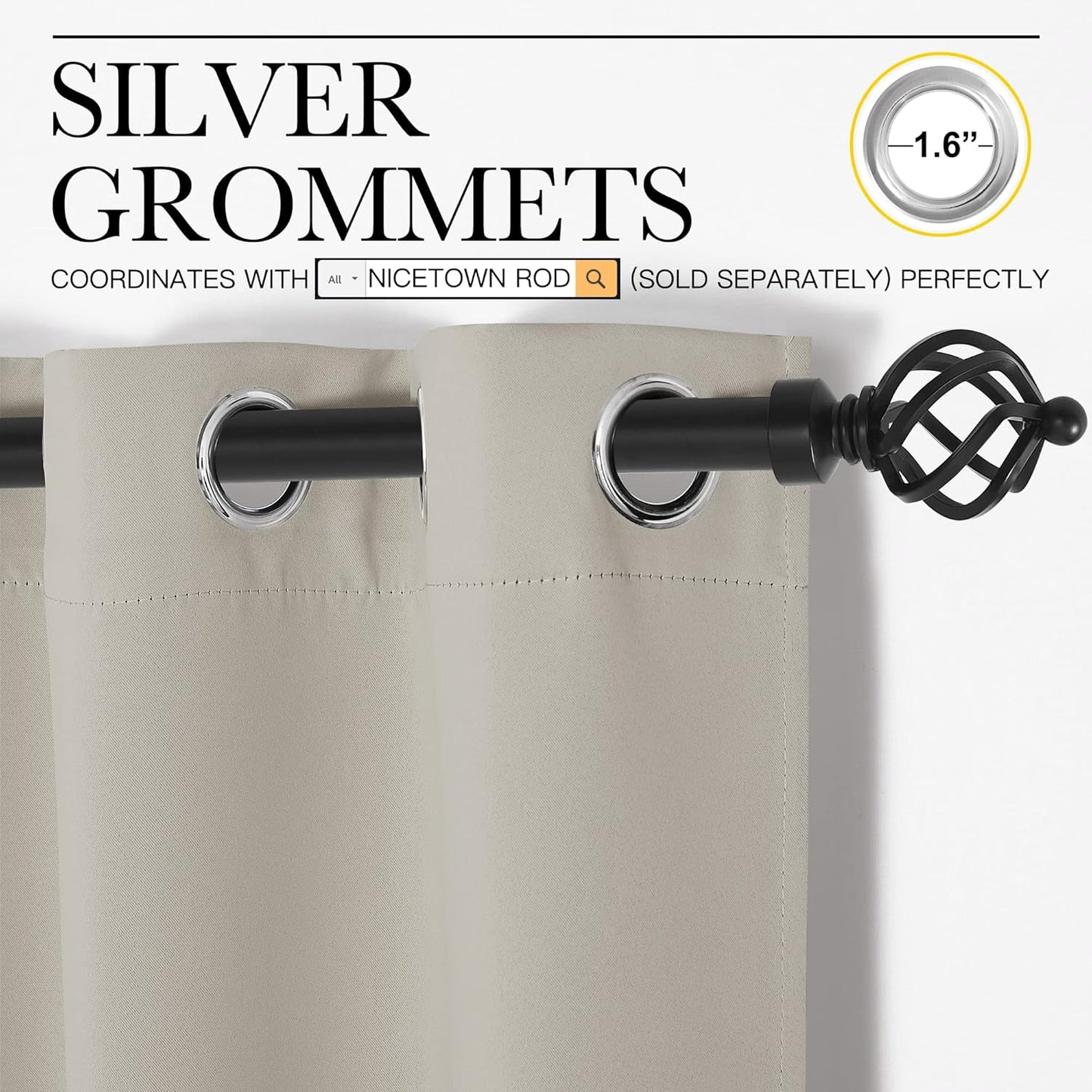 NICETOWN Kitchen Curtains - 78 Inches Long, Thermal Insulated Grommet Draperies, Natural Color, 2 Panels, 42 Inches Wide