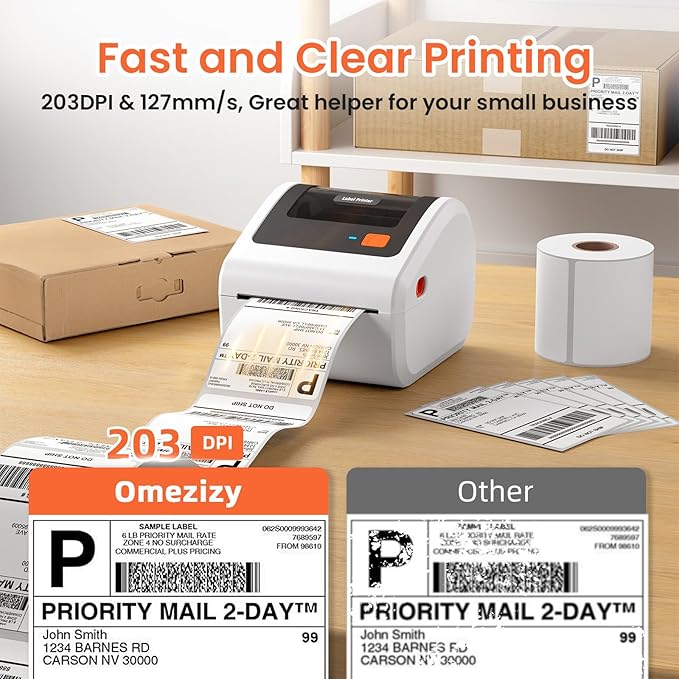 Omezizy Bluetooth Thermal Shipping Label Printer - D450BT Thermal Label Printer 4x6 for Small Business & Shipping Packages, Compatible with iPhone, Android, iPad, Windows, macOS, USPS, Amazon, Tiktok