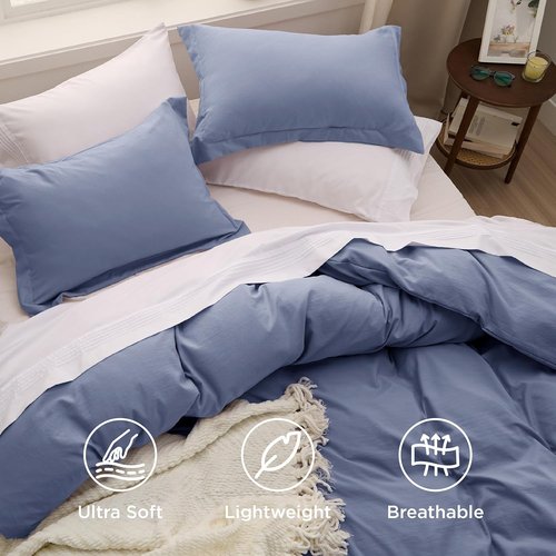 Bedsure Slate Blue Duvet Cover Set - King Size 3-Piece Soft Cotton-Like Bedding, 104x90 Inches with Zipper Closure & 2 Pillow Shams