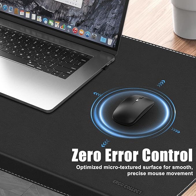 ERGO COLLECT Desk Mat with Lip & Reinforced Stitched Edge|Non-Slip Waterproof PU Leather Desk Pad|Ergonomic Keyboard Mouse Pad with Edge Protector|for Office, Home, Study(28.74" x 16.73",Black)