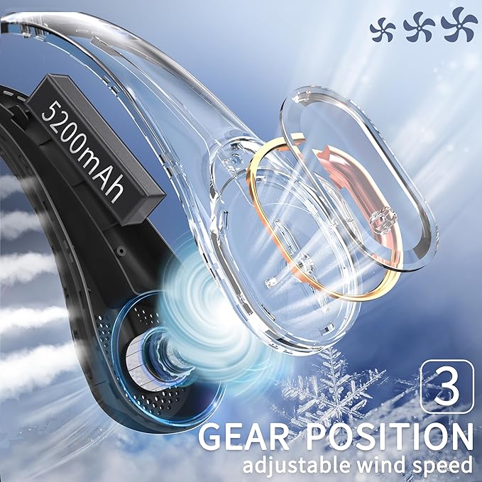 FrSara Portable Fan, Personal Neck Fan that Blows Cold Air, Upgraded 4000mAh,Long Endurance,Upgraded air volume,Easier to Use,360° Cooling,No Hair Twisting,Non-Slip Material,Rechargeable,3-Speed