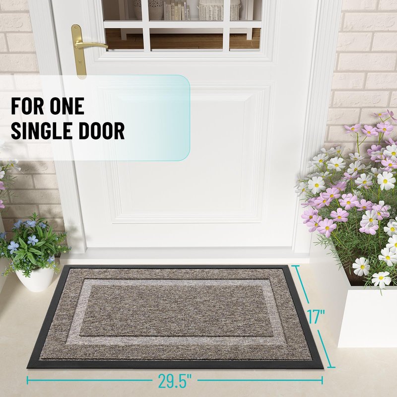 OLANLY Front Door Mat Indoor Outdoor Entrance, Waterproof All-Season, All-Weather Doormat, Sturdy Natural Rubber, Low Profile, Easy Clean Patio Porch Entryway Mat, 47x23, Khaki and White