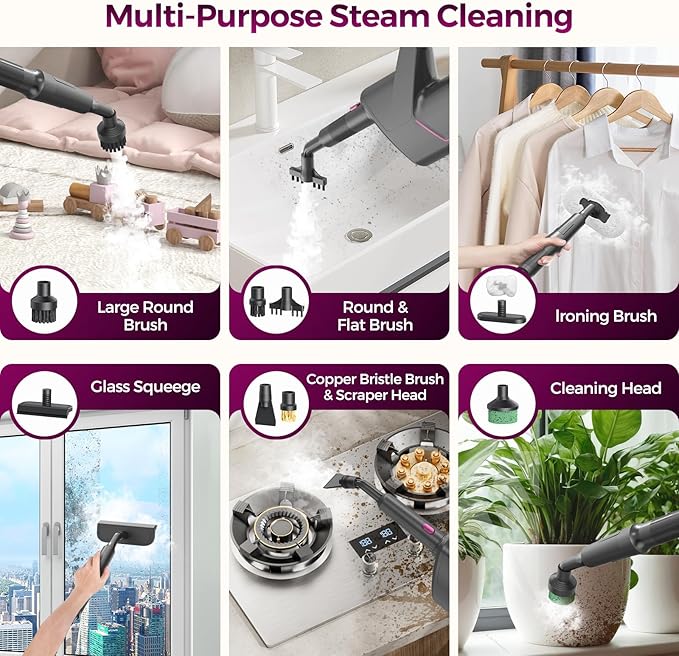 14 in 1 Steam Mop with Detachable Handheld Steam Cleaner, Multi Accessories, 440ml and 3-Level Steamer for Cleaning Floor, Tile, Carpet, BBQ Grill, and Grout