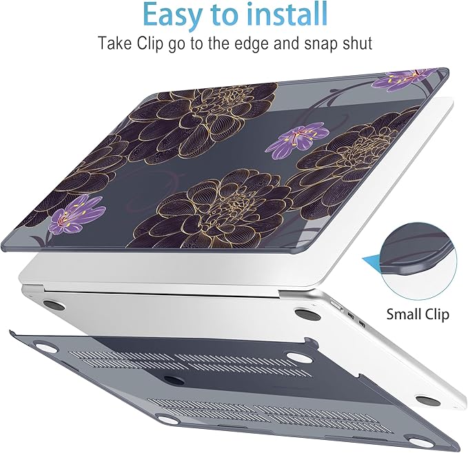 Mektron for 2026 MacBook Air 13-inch M5 Laptop Case A3449 with 13.6-inch Liquid Retina Display Fits 2025 A3240 M4 2024 A3113 M3 2023 A2681 M2 Printed Shell for MacBook Air 13.6", Golden Dahlia Flowers