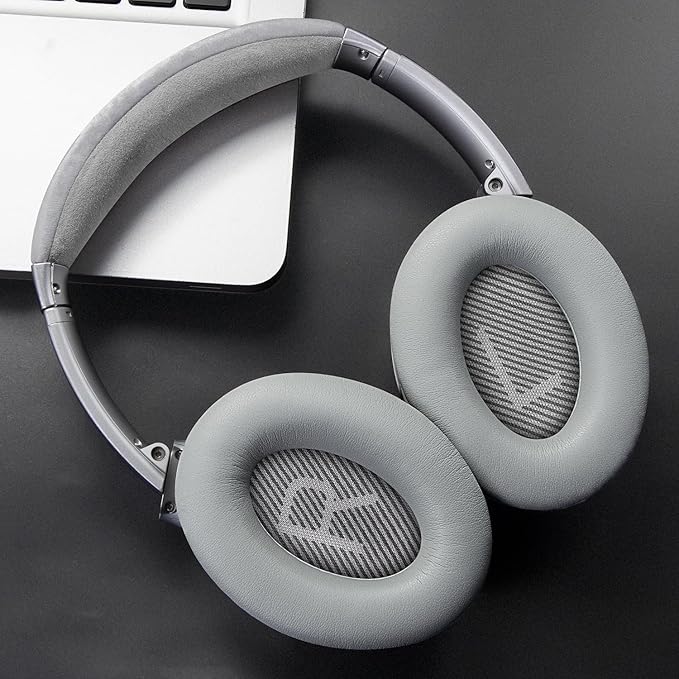 SoloWIT Earpads for Bose QC35/QC35 II Over-Ear Headphones, Softer Leather, Noise Isolation Foam - PL Silver
