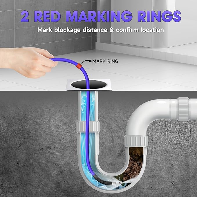 50FT Sewer Jetter Kit for Pressure Washer 1/4"NPT Drain Cleaner Hose 5800PSI Corner Rotating and Button Hose Sewer Jetting Nozzle Pearl Corsage Pin Tape Handle Strap Spanner