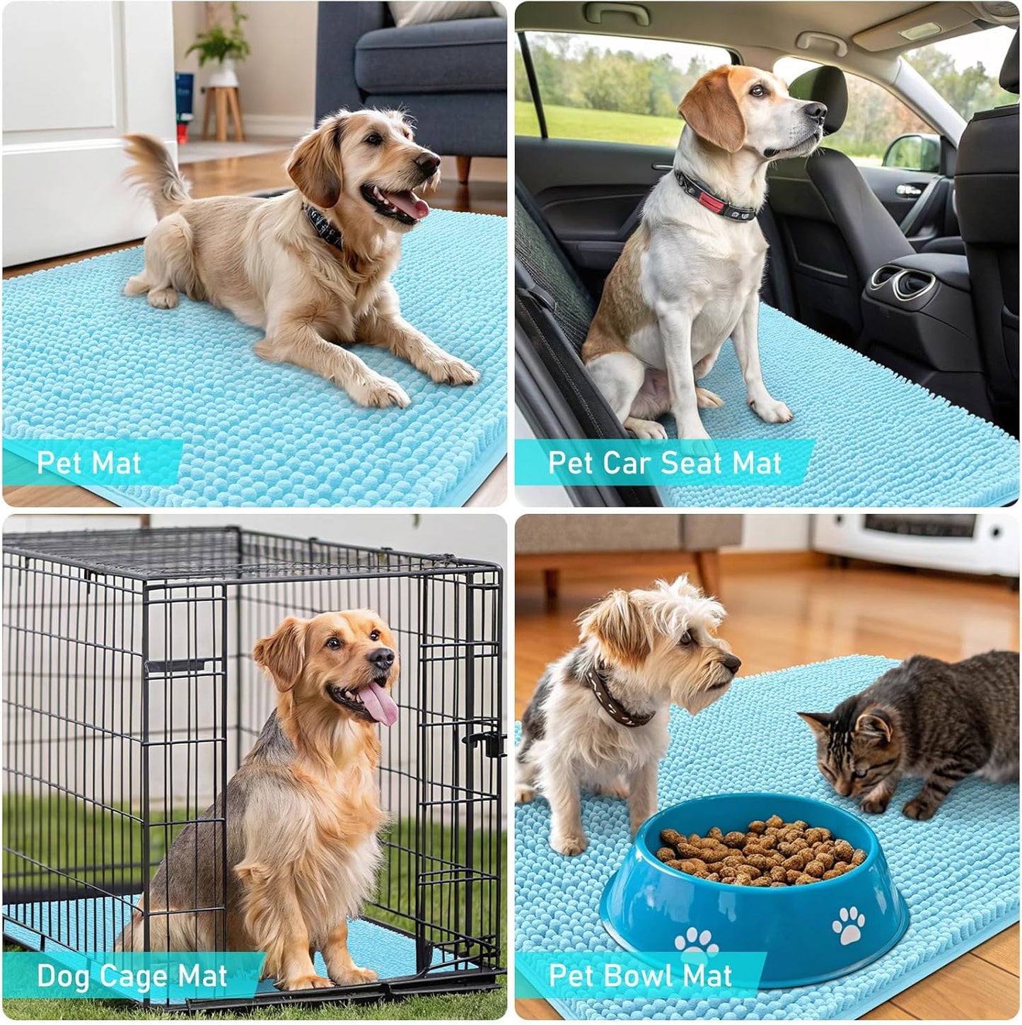 OLANLY Dog Door Mat - Absorbent Non-Slip Mud Mat for Indoor Use | 44x24 Inches, Quick Dry Chenille, Blue