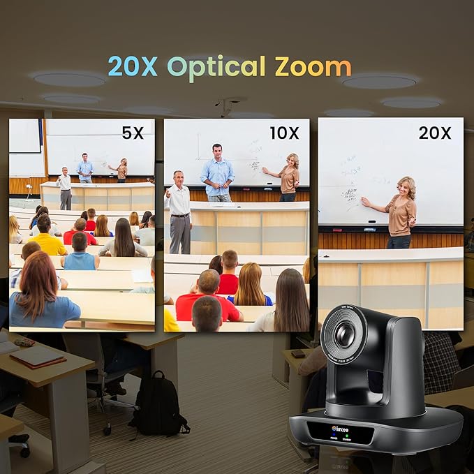 iuZee 4K UHD PTZ Camera AI-Auto Tracking, 20X Optical Zoom, USB3.0/HDMI/LAN PoE, IP Live Streaming, PTZ Conference Room Camera for Church Services Education Conference Events, Work with YouTube OBS