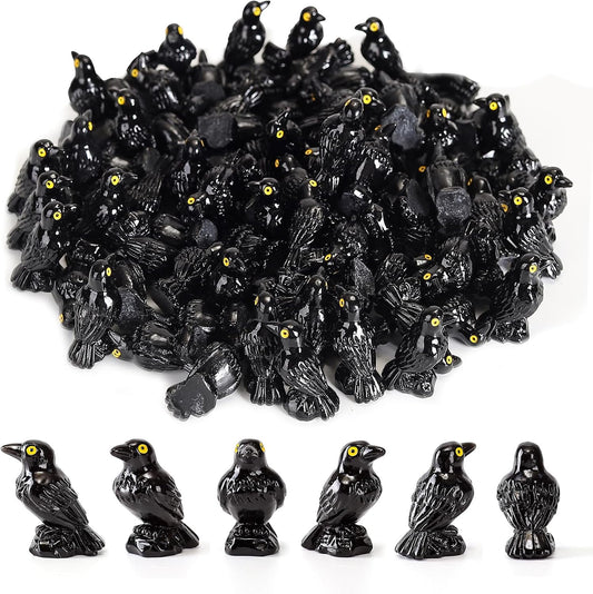Skiennix Mini Resin Crows - 50 Pcs Realistic Black Raven Figurines for Gothic Halloween Decor | DIY Crafts