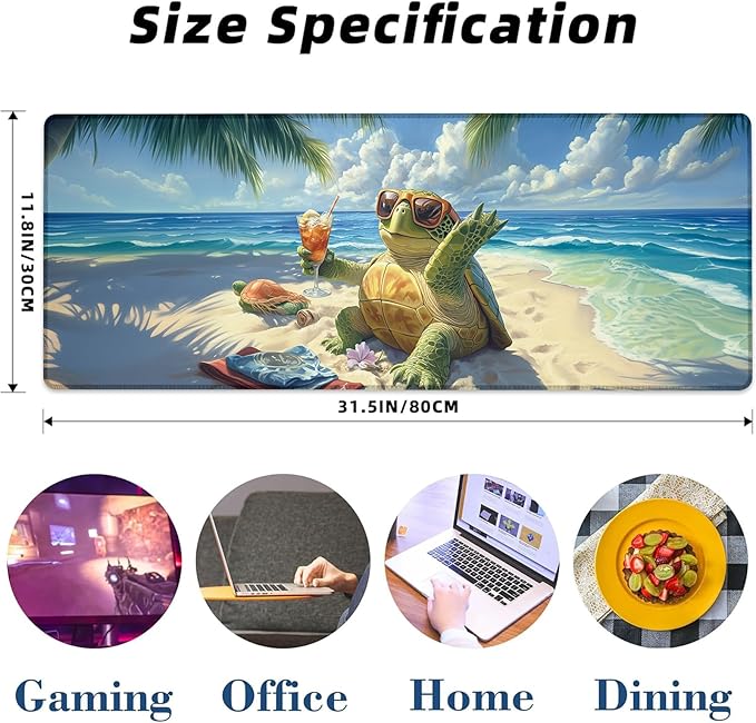 Kibue Turtle Gaming Mouse Pad Extended Desk Computer Keyboard Laptop Mouse Pads for Gaming Home Office Work, Large Long Desk Mat Mousepad with Non-Slip Rubber Base 31.5×11.8inch(17)