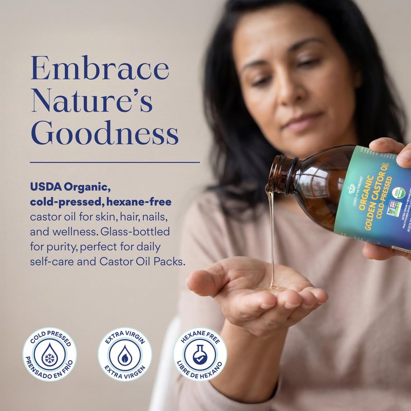 QUEEN OF THE THRONES Organic Golden Castor Oil | 100% Pure for Hair, Skin, Nails, Brows & Lashes | Hexane-Free | USDA Certified [8.4oz (250ml)]