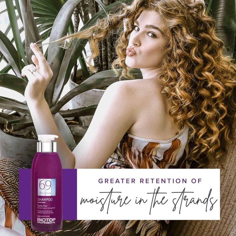 Biotop Professional 69 Pro-Active Hair Shampoo - Frizz Control, Curl Defining & Color Safe Shampoo Made with Coconut Oil, Avocado Oil & Almond Oil - Paraben, SLS & Cruelty-Free Hair Care (16.9oz)