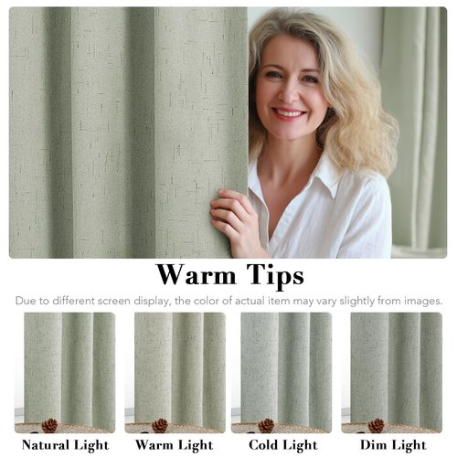 H.VERSAILTEX Primitive Linen Curtains 100% Blackout Curtain Drapes Burlap Fabric Curtains with White Thermal Insulated Liner, Grommet Top Drapes Living Room/Bedroom (2 Panels, 42 x 63 Inch, Sage)