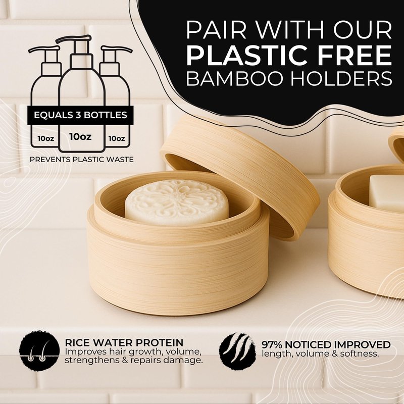 Viori Hidden Waterfall Shampoo and Conditioner Bar Set Made with Rice Water - Handcrafted Sulfate Free Shampoo and Conditioner