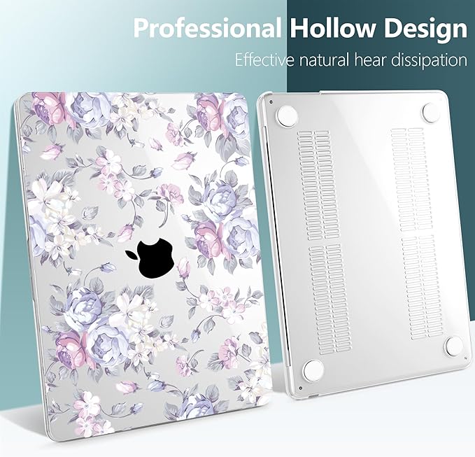 TWOLSKOO for MacBook Air 13 inch Case M5 2026 M4 2025 M3 M2 2024-2022 A3449 A3240 A3113 A2681, Plastic Hard Shell & Keyboard Cover & Screen Film for MacBook Air 13.6 inch Case, Purple Peony