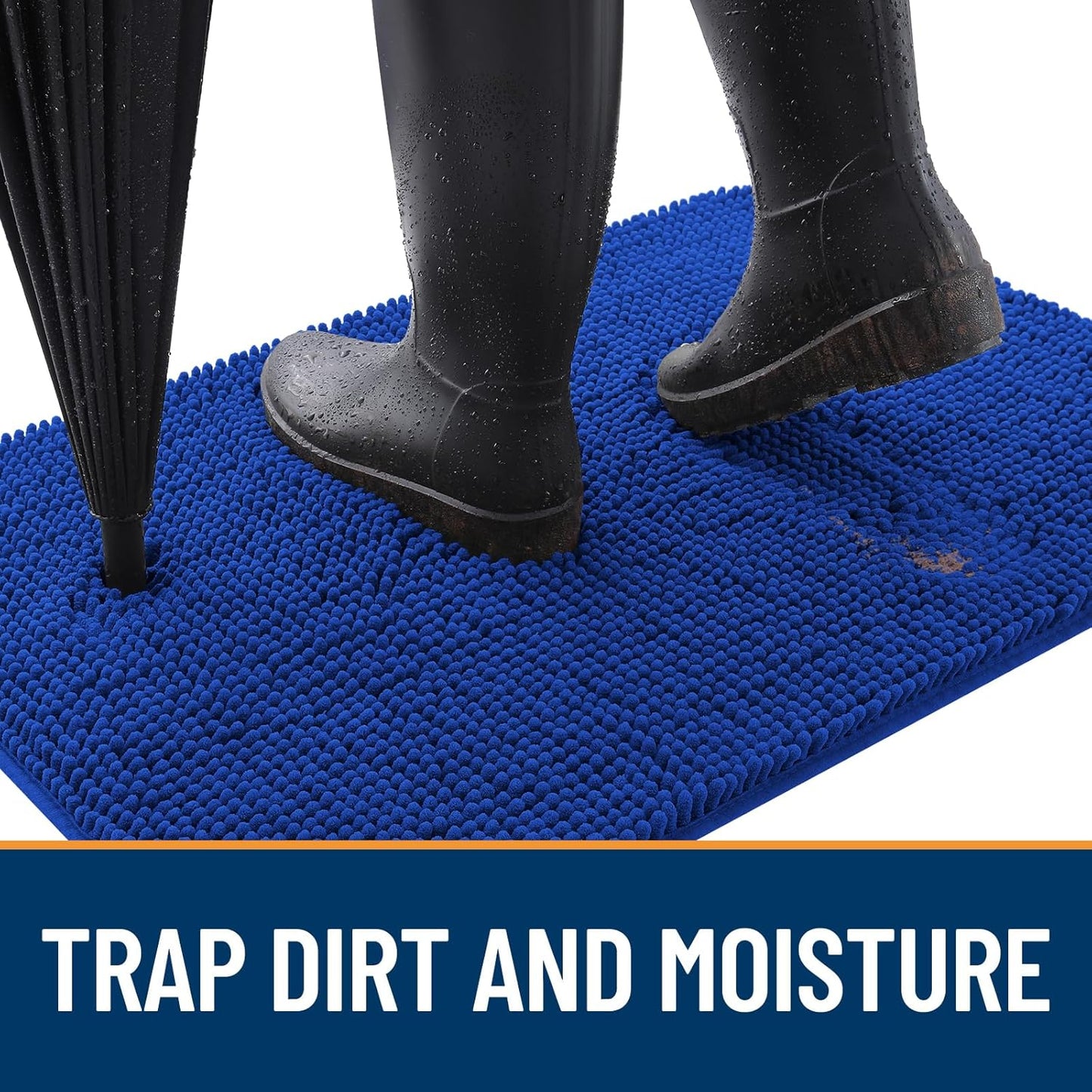 OLANLY Dog Door Mat - Absorbent Non-Slip Mud Mat for Dogs | Quick Dry Chenille 47x17, Royal Blue